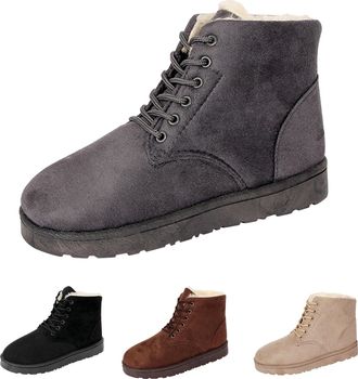 Generic Faux Fur Lined Ankle Boots for Women Winter Thickened Warm Cotton Booties Short Lace Up Snow Boots Cozy Outdoor Waterproof Anti-Slip Booties for Cold 