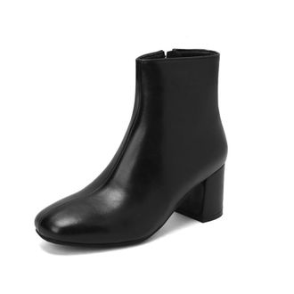 Generic Womens Square Toe Chunky Heel Ankle Boots with Side Zipper for Style and Comfort,Black,6.5 UK