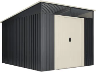 Wasabi Wasabi Caseta Met&aacute;lica De Jard&iacute;n 7,6 M2 Stark - Tragaluz De Policarbonato - Gris Antracita Y Beige - Puerta Corredera Doble - Techo Inclinado - 238x32