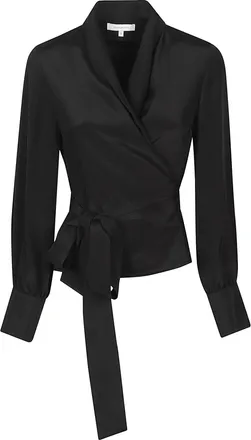 La Collection Black Crepe Silk Wrap Blouse