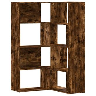 Berkfield Home Corner Bookcase 4-Tier Smoked Oak 85x85x140 cm Engineered Wood in Brown | Size: 85 x 85 x 140 cm