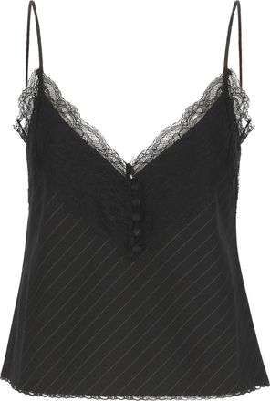 Andamane Black Pinstriped Lace-Trim Tank Top