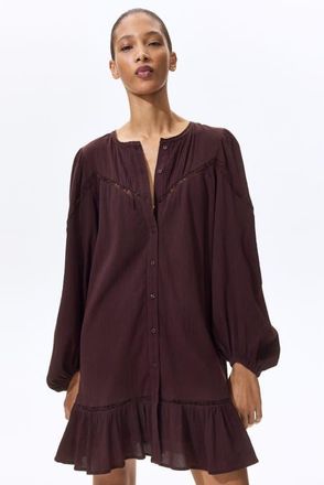 H&M Cotton Tunic Dress in Dark Brown at Nordstrom, Size X-Small