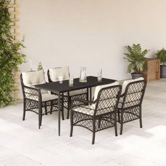 vidaXL Vidaxl - Set Comedor De Jard&iacute;n 5 Piezas Y Cojines Rat&aacute;n Sint&eacute;tico Marr&oacute;n