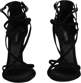 Dolce & Gabbana Black Suede Ankle Strap Heels Sandals Womens Shoes (Pre-Owned)
