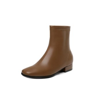 Generic Womens Square Toe Ankle Boots with Side Zipper Closure, Chunky Low Heel for Comfortable All-Day Wear,Brown,5.5 UK