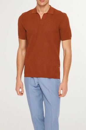 Orlebar Brown Roddy Knitted Polo Shirt In Cinnamon Coffee