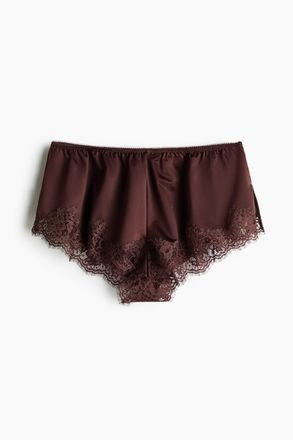 H&M Shortie Slip aus Mikrofaser und Spitze - Dunkelbraun