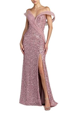 Mac Duggal Rosette Halter Chiffon Evening Gown in Blush at Nordstrom, Size 10