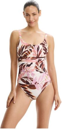 Gottex Island Breeze Shirred Peasant One Piece in Brown-Pink at Nordstrom, Size 14