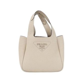 Prada Pre-owned Vit.daino Soft handtas - Dames - Pre-owned - Beige - Maat: ONE Size Leer