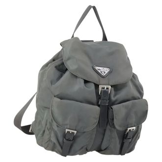 Prada Double Front Pocket Tessuto Gray Nylon Backpack Bag (Pre-Owned)