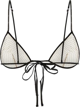 Prada Womens Printed Silk Chiffon Bikini Top Beige Swimwear
