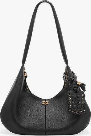 Ganni Black Grained Medium Hobo Bag