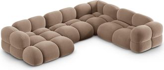 Cosmopolitan Design Sof&aacute; esquinero panor&aacute;mico derecho 5 plazas terciopelo beige oscuro