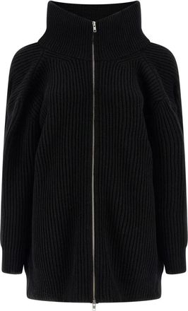 Maison Margiela Kleedjes, Dames, Zwart, S, Wol, Geribbelde Gebreide Cardigan Jurk