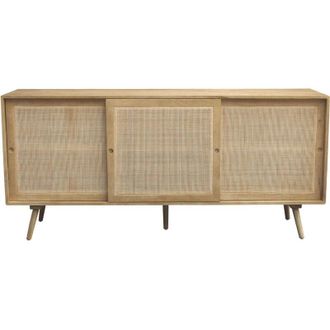 Miliboo Aparador De Madera Maciza De Mango Y Ca&ntilde;a De Rat&aacute;n Con 3 Puertas Correderas 180 Cm Acange