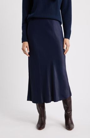 Nordstrom Bias Cut Satin Skirt in Navy Night at Nordstrom, Size Xx-Small