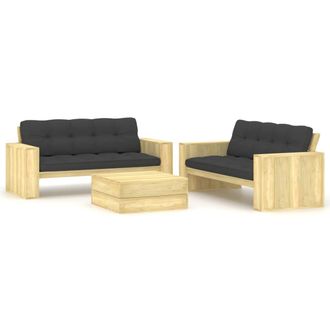 vidaXL Set De Sof&aacute;s Jard&iacute;n 3 Piezas Con Cojines Madera Pino Impregnada Vidaxl