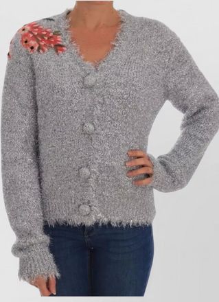 Dolce & Gabbana floral appliqu&eacute; fuzzy knit cardigan