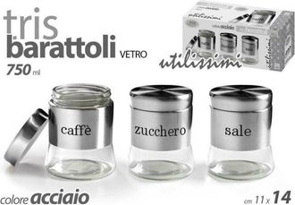 Trade Shop Trade Shop - Trio De Tarros 750ml 11x14cm Cristal Sal Az&uacute;car Caf&eacute; 772016 Acero