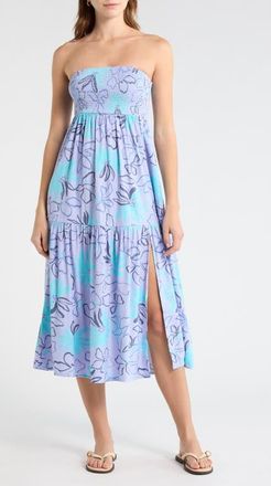 Billabong Tropical Daze Smocked Bodice Cotton Blend Midi Sundress in Twilight Blue at Nordstrom, Size X-Small