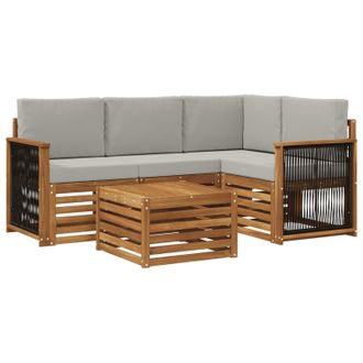 vidaXL Conjunto De Sof&aacute;s De Exterior 5 Pcs Natural Y Gris Claro Vidaxl
