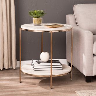 SEI Silas Round Faux Stone End Table