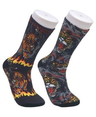 Ed Hardy Tiger 360 Print Full Cushion Crew Sock 2-Pack in Black at Nordstrom