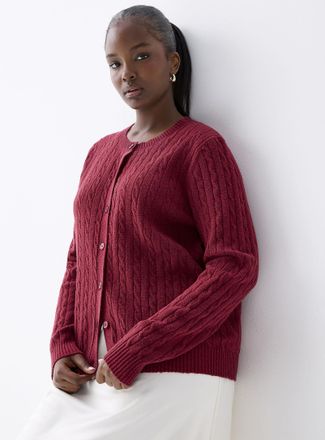 Twik Womens Soft cable-knit crew-neck Cardigan Sweater