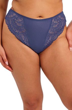 Elomi Tiernie Lace & Mesh Thong in Denim at Nordstrom, Size Xxx-Large