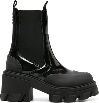 Ganni patent-finish chunky boots - women - Polyethylene/Polyurethane/Polyurethane/Rubber/Rubber/Fabric - 35 - Black
