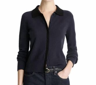 Vince Contrast Collared Sweater In Multicolor