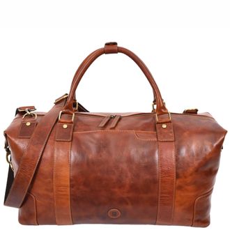 House Of Leather Real Leather Holdall Weekend Travel Duffle Bag HOL5002 Cognac in Tan | Size: Large