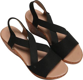 Generic Cocila Summer Sandals Women WomenS Casual Stretchy Slope Bottom Roman Shoes Fashion Ladies Black, 7 Foam Berkin Espadrilles Womens Wedges For Bunions 