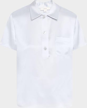 Vince Silk Charmeuse Short-Sleeve Polo Shirt