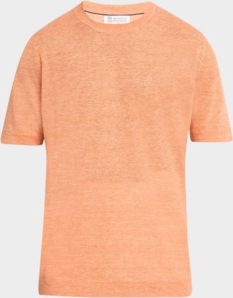 Brunello Cucinelli Men & apos;s Linen and Cotton Knit Short-Sleeve Sweater