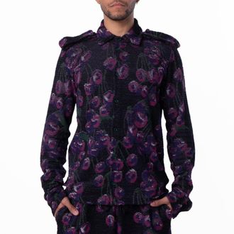 Burberry Cherry Embroidered Silk Cotton Shirt, Size X-Small
