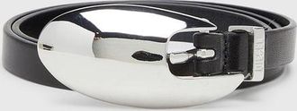 Diesel 1.5cm slim leather belt with sculptural buckle - Belts - Woman - Black