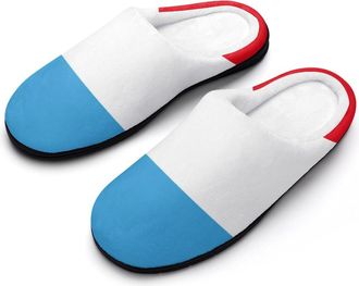 Generic Luxembourg Flag Fashion Cotton Slippers for Women Memory Foam House Slippers Non-Slip House Bedroom Shoes