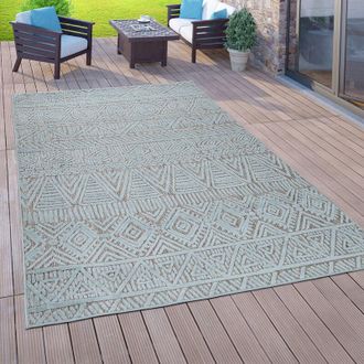 Paco Home Paco Home Alfombra Interior Exterior Balc&oacute;n Terraza Tejido Plano 3d &Eacute;tnico Turquesa 200x280 Cm