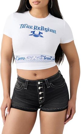 True Religion Crystal Fitted Crop Top in Optic White at Nordstrom, Size Xx-Large