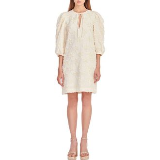 English Factory Ribbon Embroidery Tie Neck Dress in Ivory at Nordstrom, Size Small