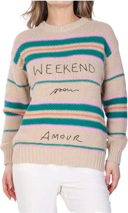 Max Mara Rondgebreide trui - Dames - Ronde hals truien - Veelkleurig - S - Truien & Vesten