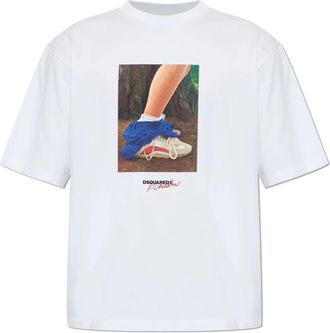 Dsquared2 Printed T-Shirt - Heren - T-shirts - Wit - 2XL - Katoen - Tops