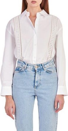 English Factory Eyelet Detail Cotton Button-Up Shirt in White at Nordstrom Rack, Size X-Small