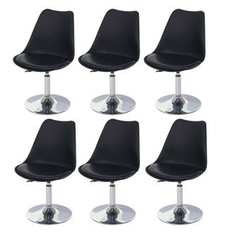 Hhg Hhg - Nunca Usado] Juego De 6 Sillas Giratorias Malm&ouml; T501, Silla De Cocina, Altura Regulable, Polipiel, Negro, Base Cromada