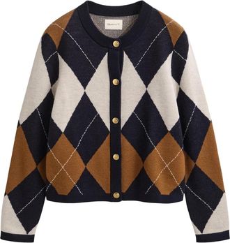 GANT Argyle C-Neck Cardigan - Dames - Vesten - Veelkleurig - L - Wol - Truien & Vesten