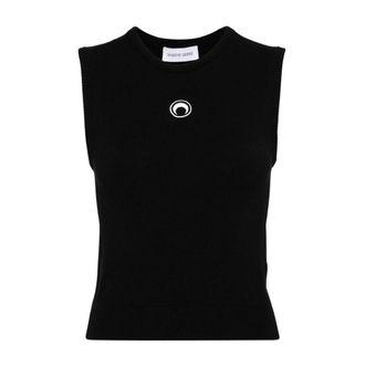 Marine Serre Round-neck Knitwear, female, Black, Size: XS Moon Knitted Top