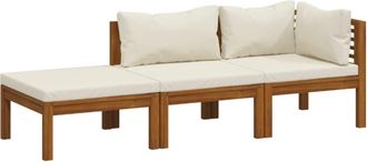 vidaXL Vidaxl - Muebles De Jard&iacute;n 3 Pzas Madera Maciza De Acacia Cojines Crema